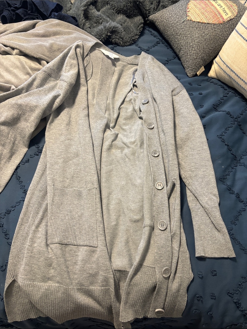 Time and Tru Gray Long Button-Up Cardigan